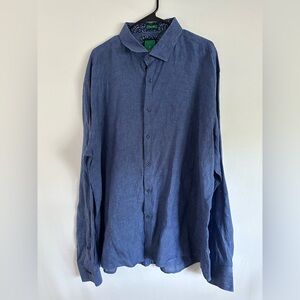 Tiglio Sport Men Pure 100% Linen Button-up Shirt Size 3X Blue Long Sleeve